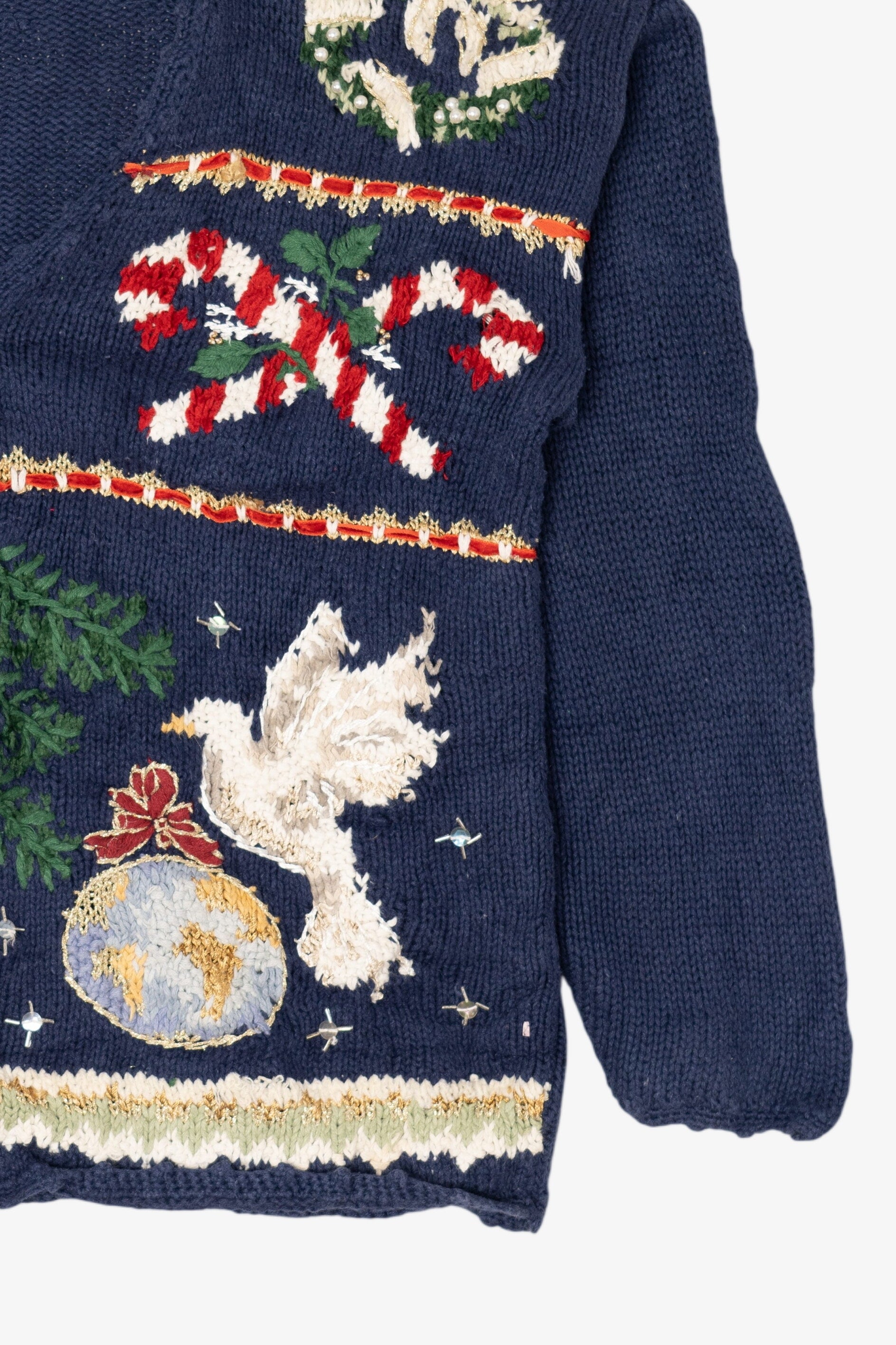 Vintage Blue Tiara International "Peace" Ugly Christmas Cardigan (1990s)
