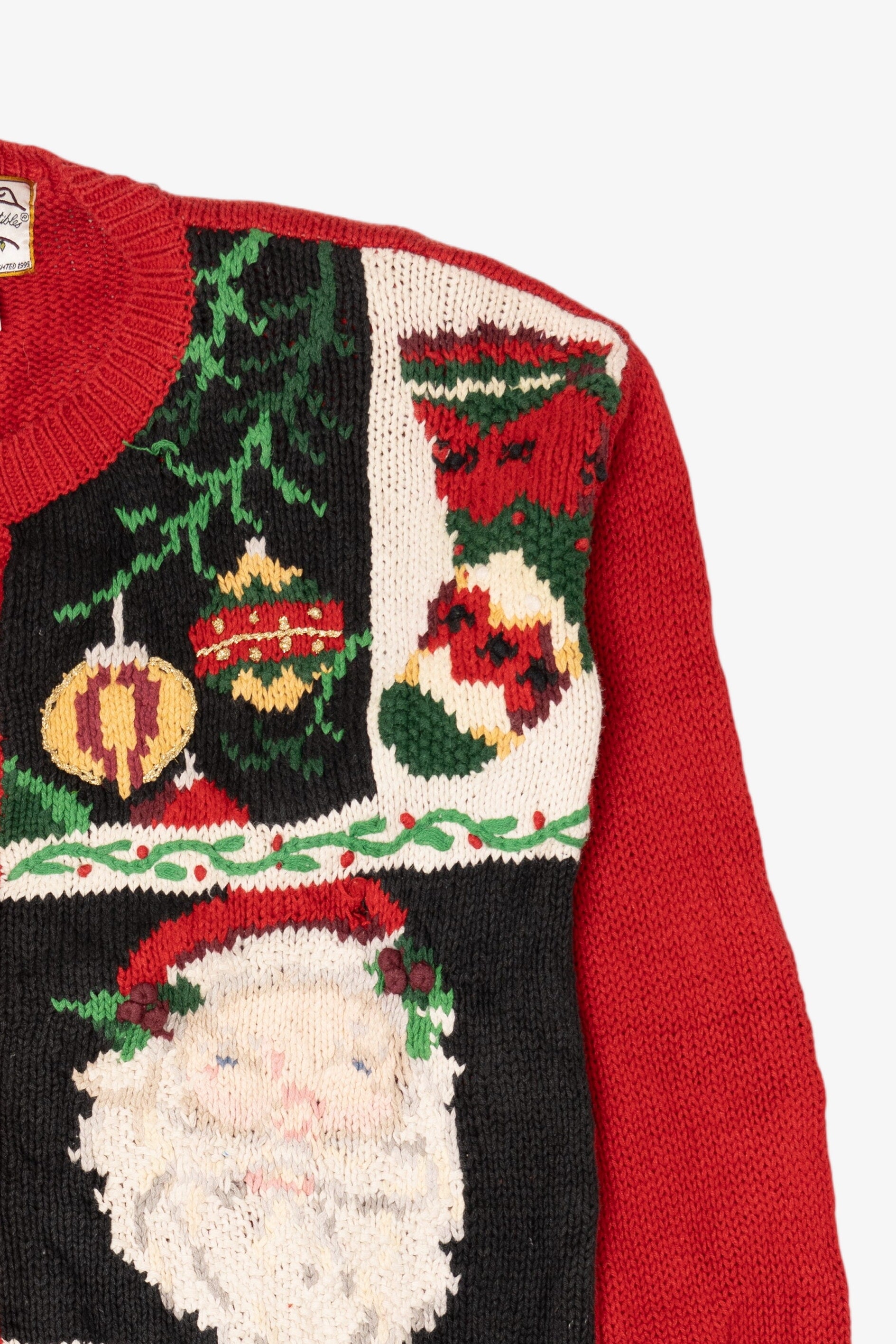 Vintage Red Heirloom Collectible Santa Ugly Christmas Cardigan (1990s)