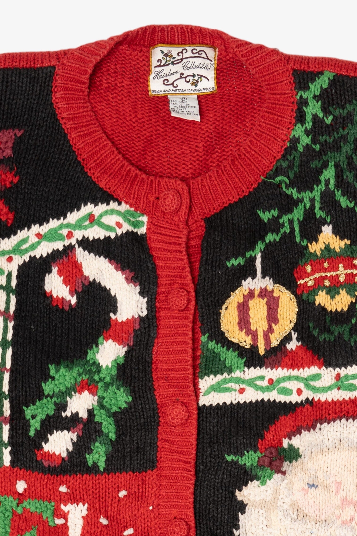 Vintage Red Heirloom Collectible Santa Ugly Christmas Cardigan (1990s)
