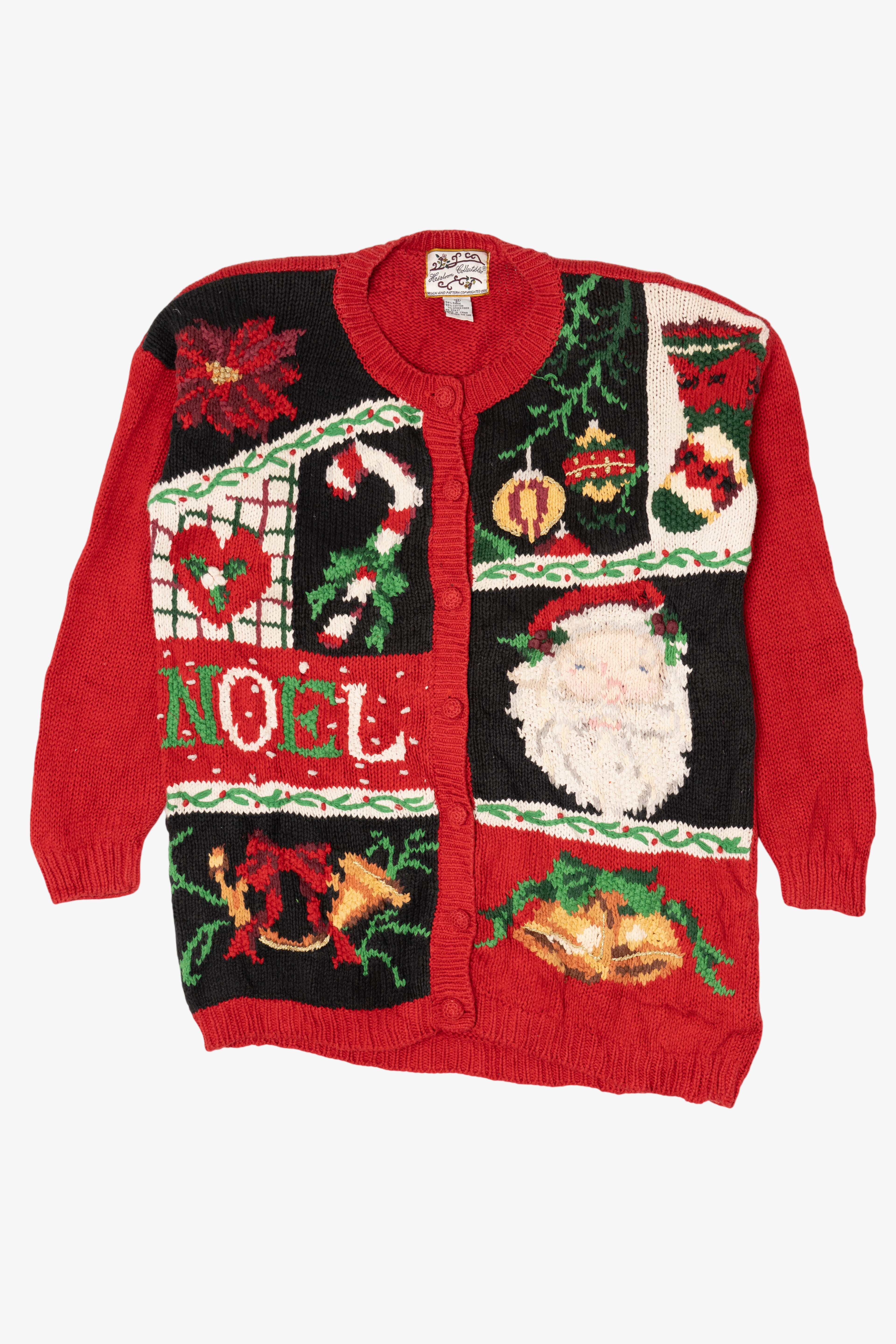 Vintage Red Heirloom Collectible Santa Ugly Christmas Cardigan (1990s)