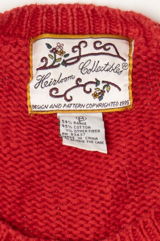 Vintage Red Heirloom Collectible Santa Ugly Christmas Cardigan (1990s)