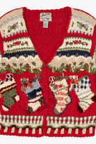 Vintage Red Heirloom Collectible Stockings Christmas Cardigan (1990s)