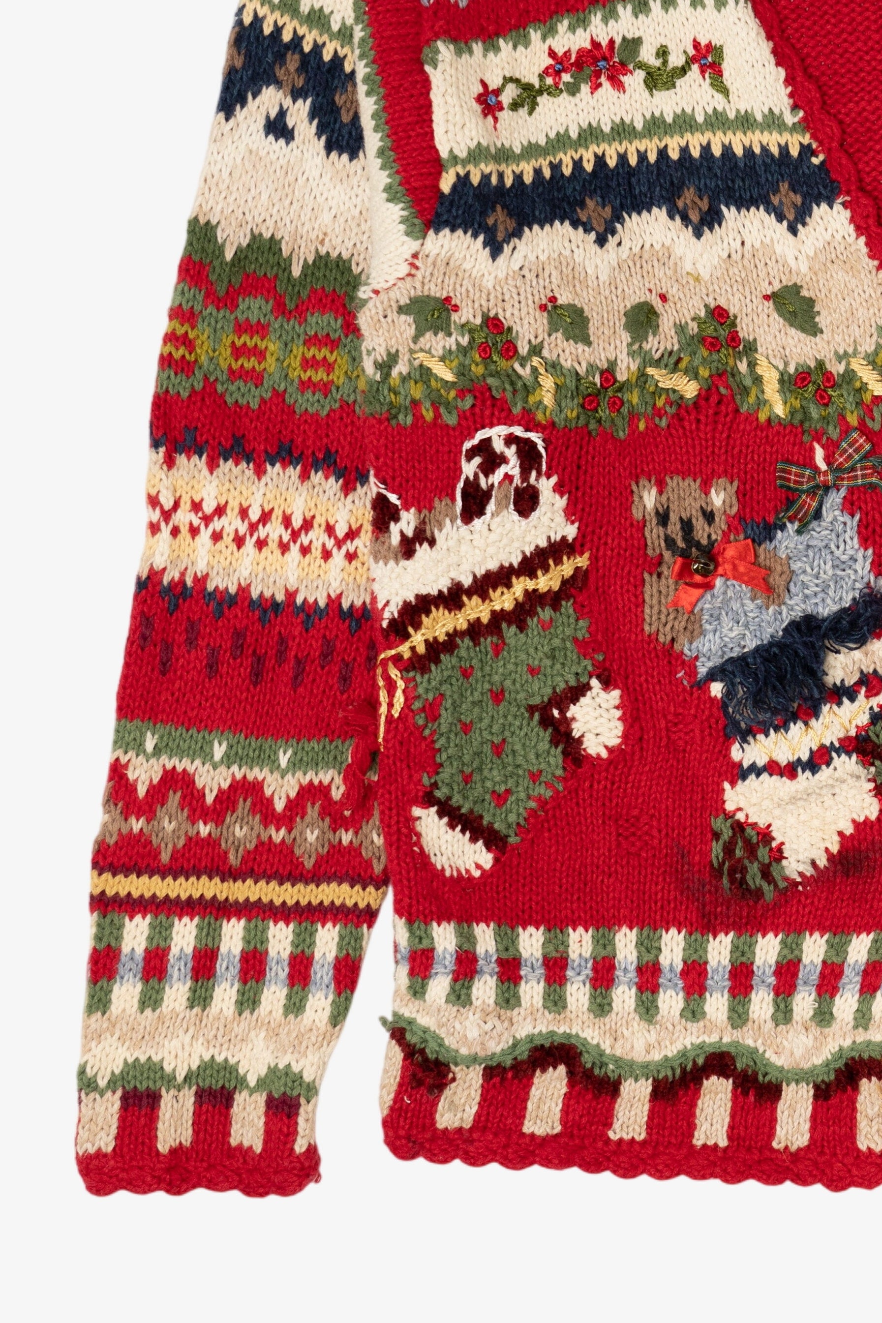 Vintage Red Heirloom Collectible Stockings Christmas Cardigan (1990s)