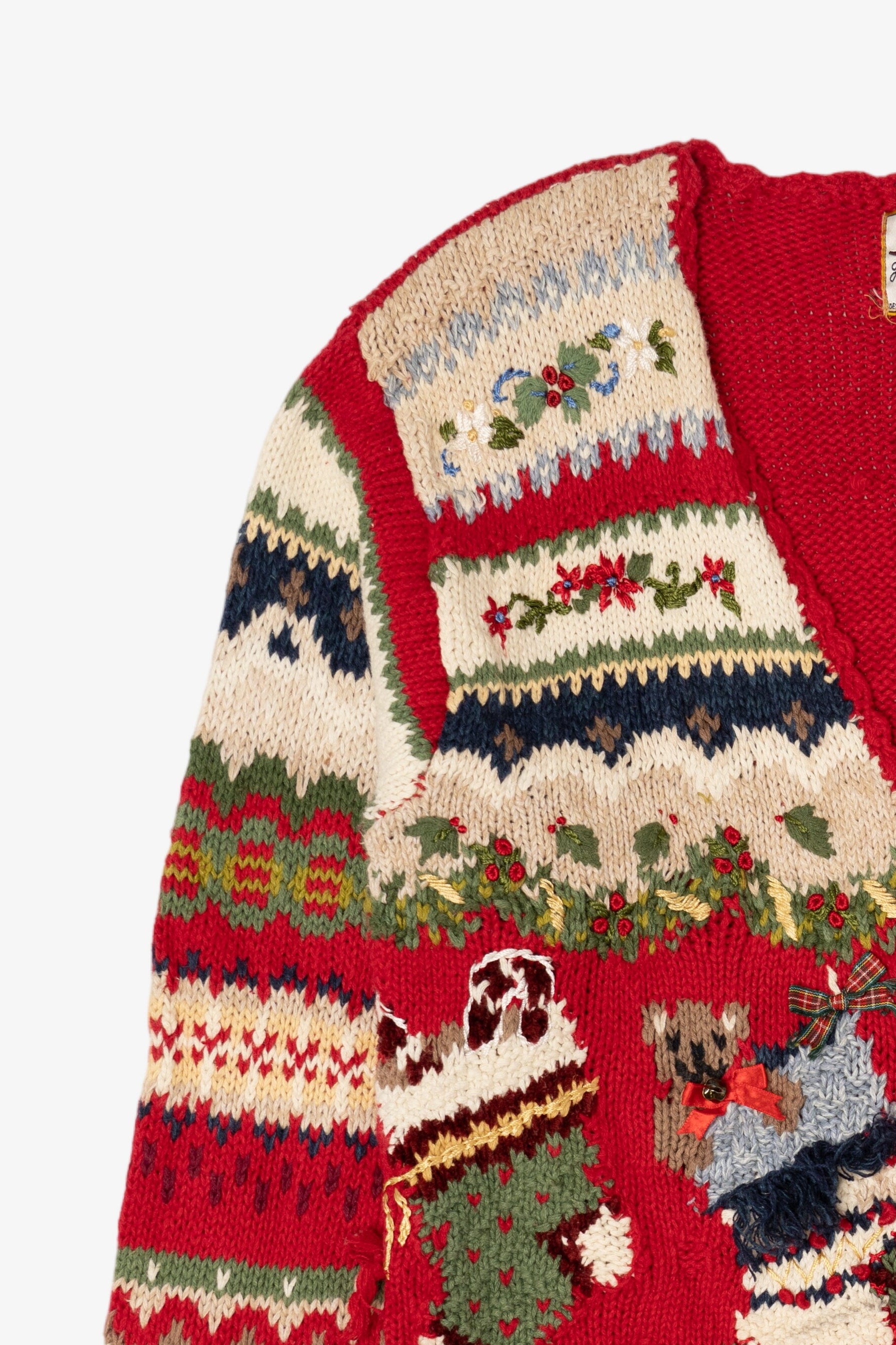 Vintage Red Heirloom Collectible Stockings Christmas Cardigan (1990s)