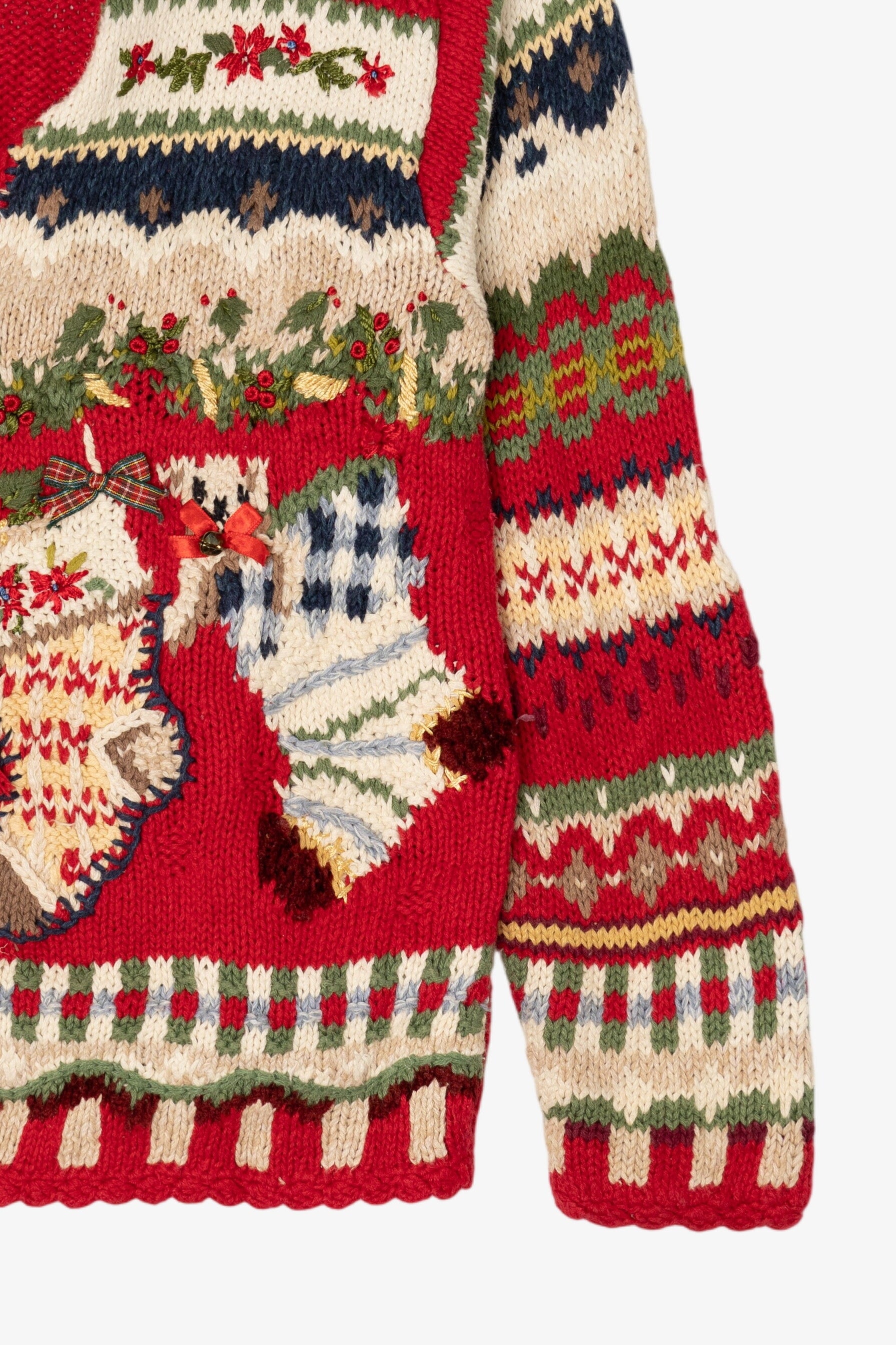 Vintage Red Heirloom Collectible Stockings Christmas Cardigan (1990s)