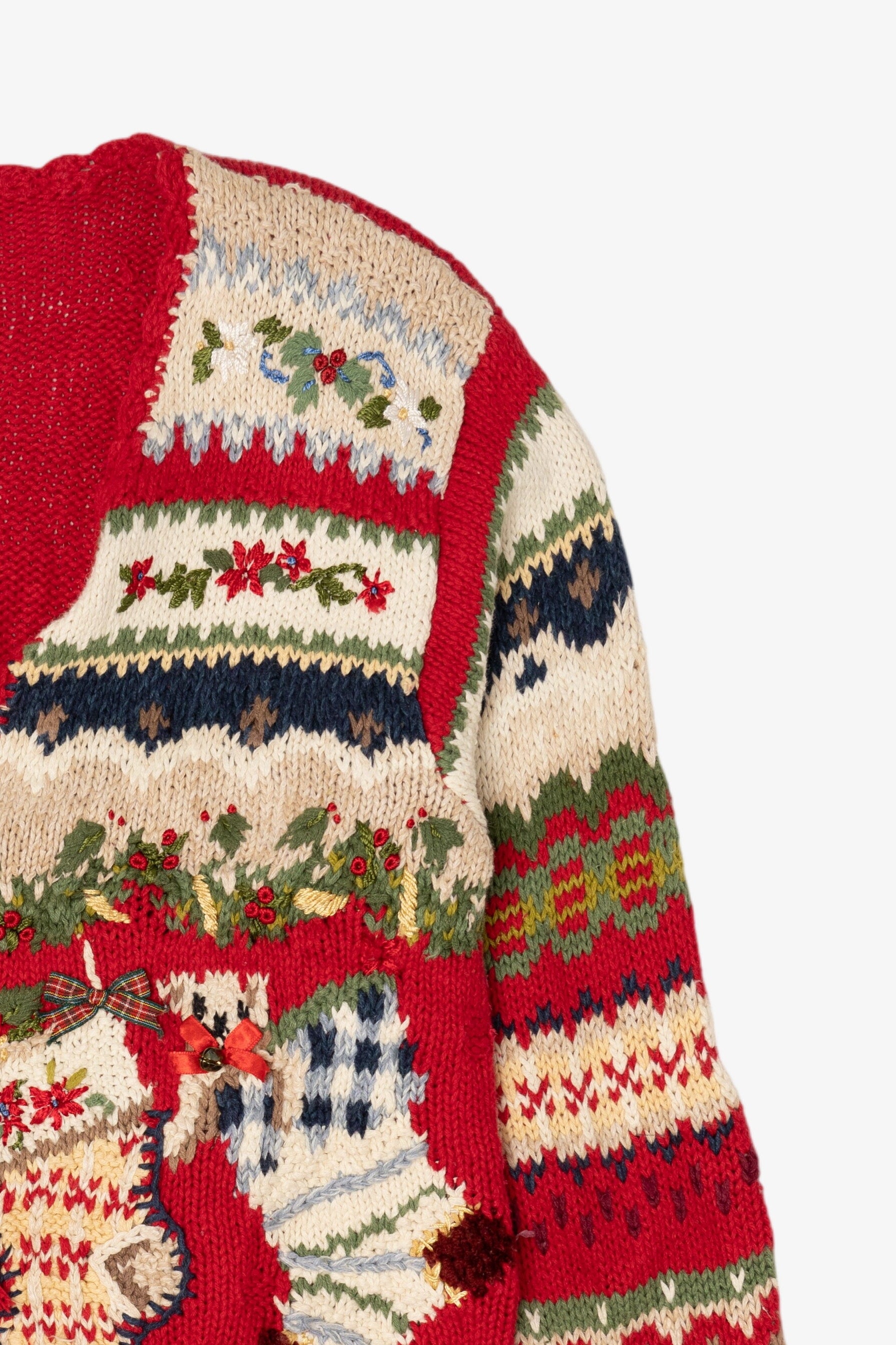 Vintage Red Heirloom Collectible Stockings Christmas Cardigan (1990s)