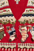 Vintage Red Heirloom Collectible Stockings Christmas Cardigan (1990s)