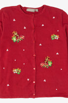 Vintage Red Y2k Lightweight Presents Ugly Christmas Cardigan (2000s)
