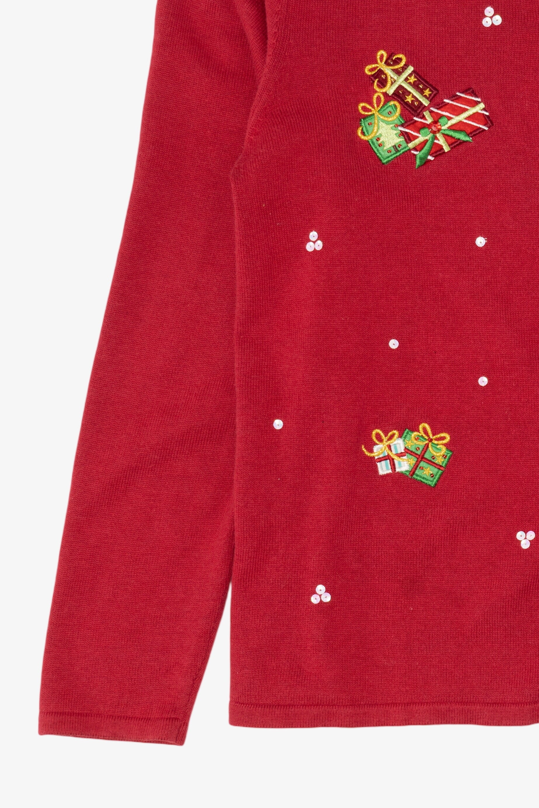 Vintage Red Y2k Lightweight Presents Ugly Christmas Cardigan (2000s)
