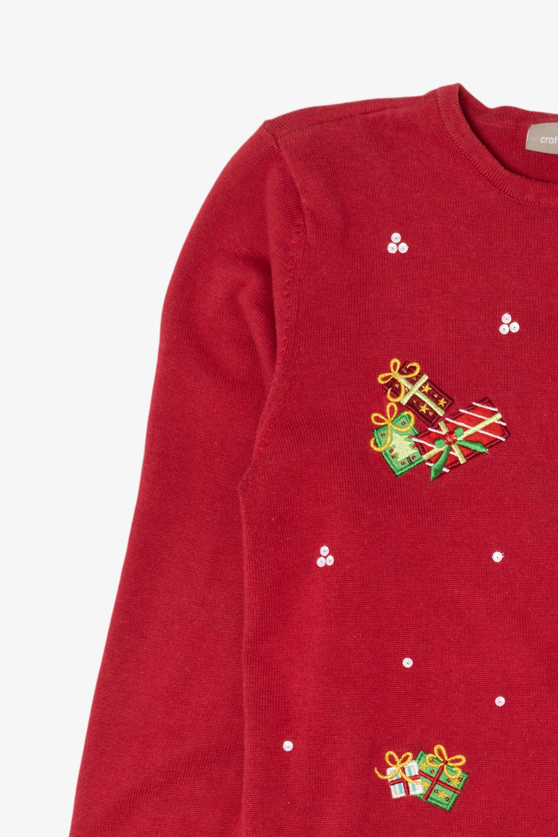 Vintage Red Y2k Lightweight Presents Ugly Christmas Cardigan (2000s)