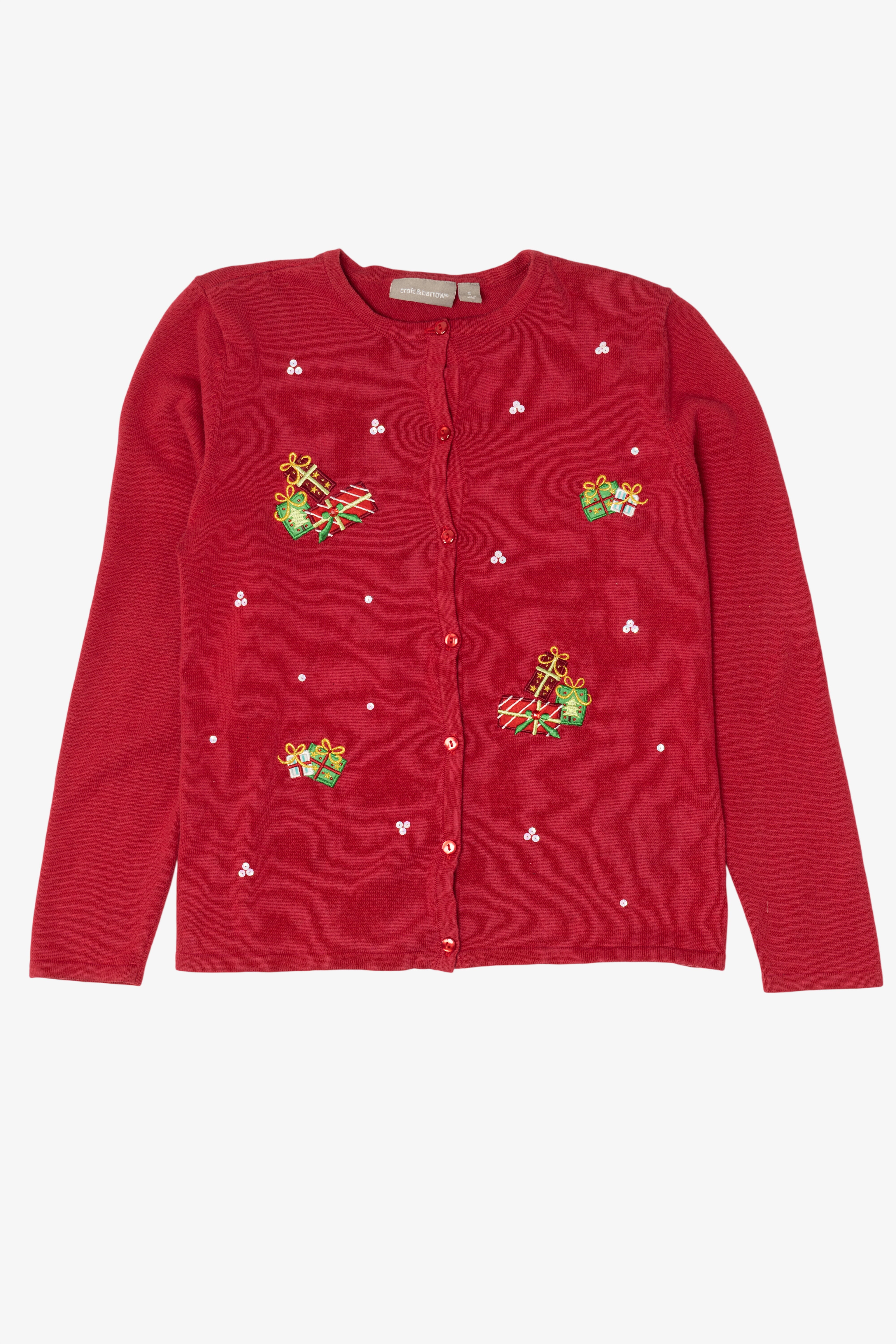 Vintage Red Y2k Lightweight Presents Ugly Christmas Cardigan (2000s)