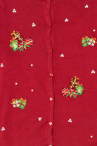 Vintage Red Y2k Lightweight Presents Ugly Christmas Cardigan (2000s)