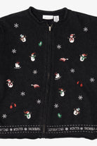 Vintage Black I"ce Skating Winter Snowmen" Ugly Christmas Cardigan
