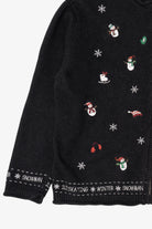 Vintage Black I"ce Skating Winter Snowmen" Ugly Christmas Cardigan