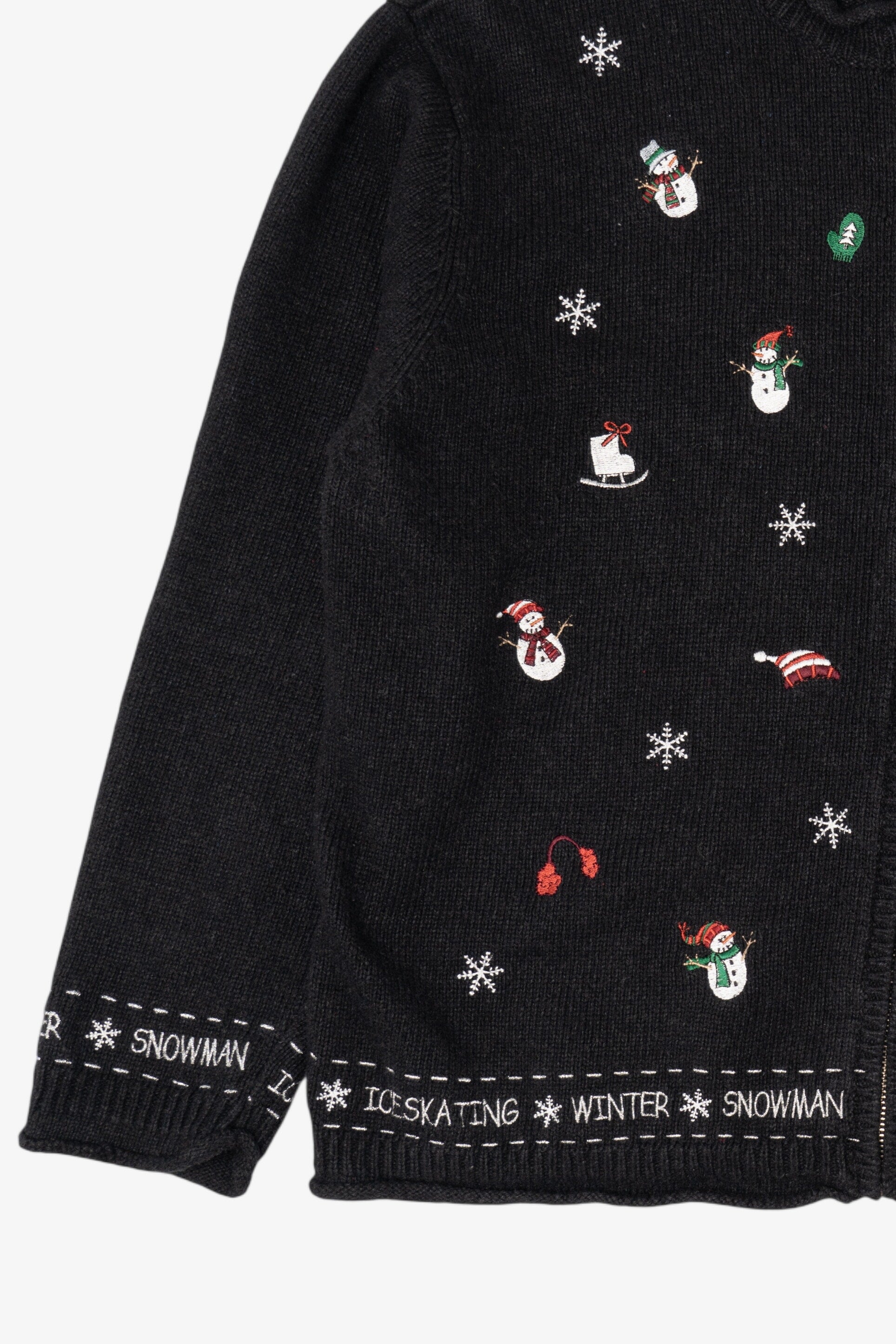 Vintage Black I"ce Skating Winter Snowmen" Ugly Christmas Cardigan