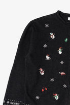 Vintage Black I"ce Skating Winter Snowmen" Ugly Christmas Cardigan