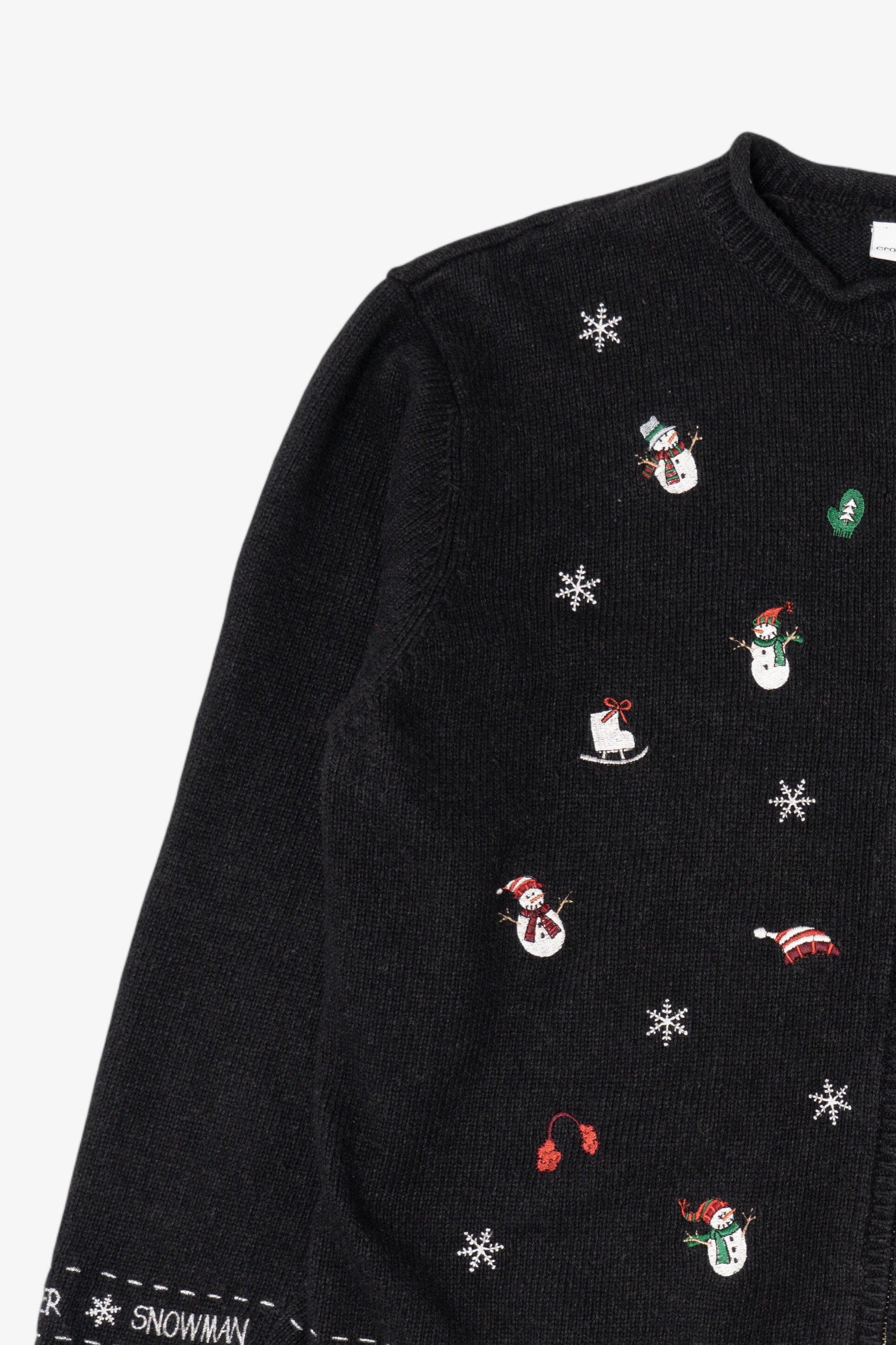 Vintage Black I"ce Skating Winter Snowmen" Ugly Christmas Cardigan