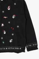 Vintage Black I"ce Skating Winter Snowmen" Ugly Christmas Cardigan
