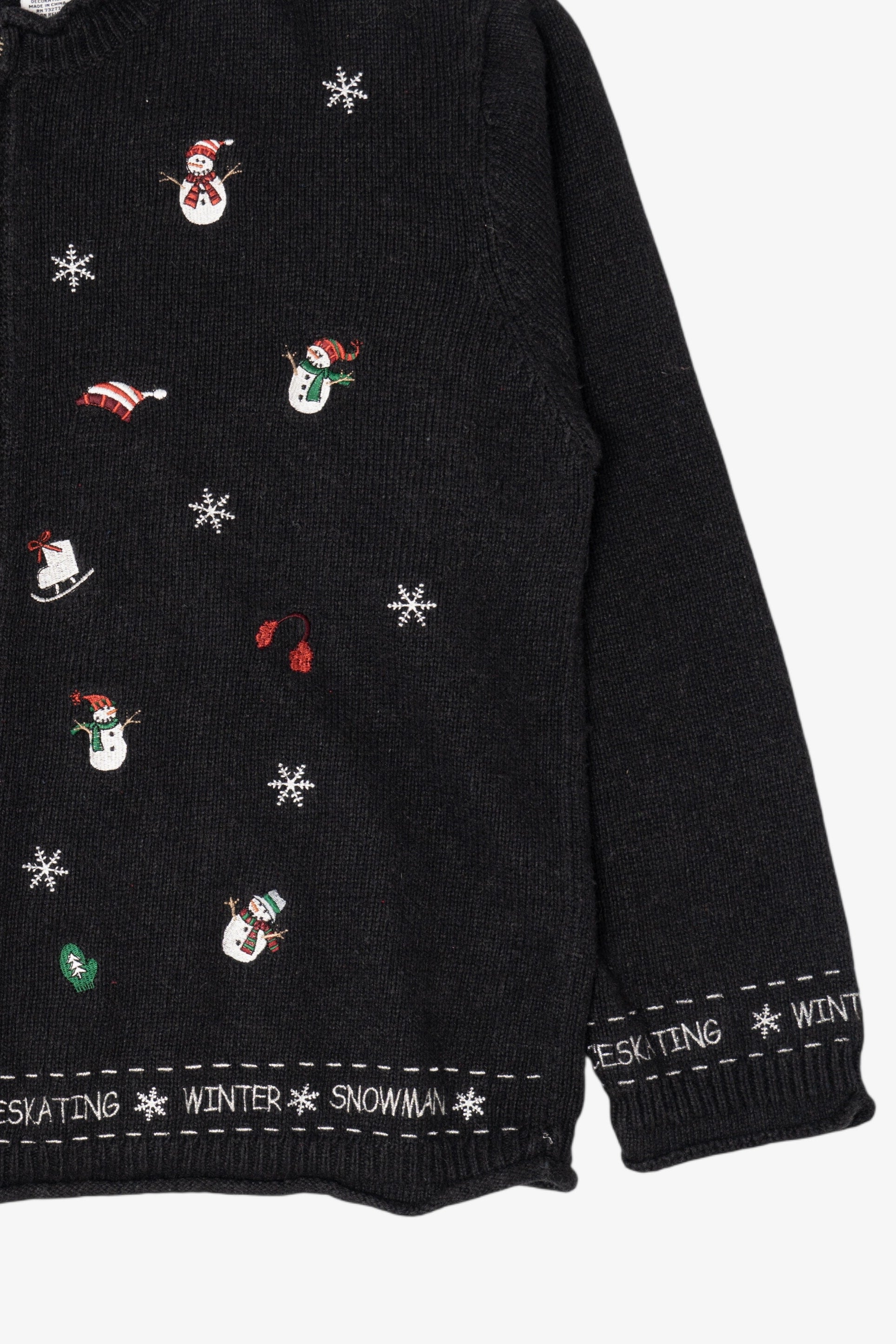 Vintage Black I"ce Skating Winter Snowmen" Ugly Christmas Cardigan