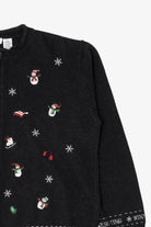 Vintage Black I"ce Skating Winter Snowmen" Ugly Christmas Cardigan