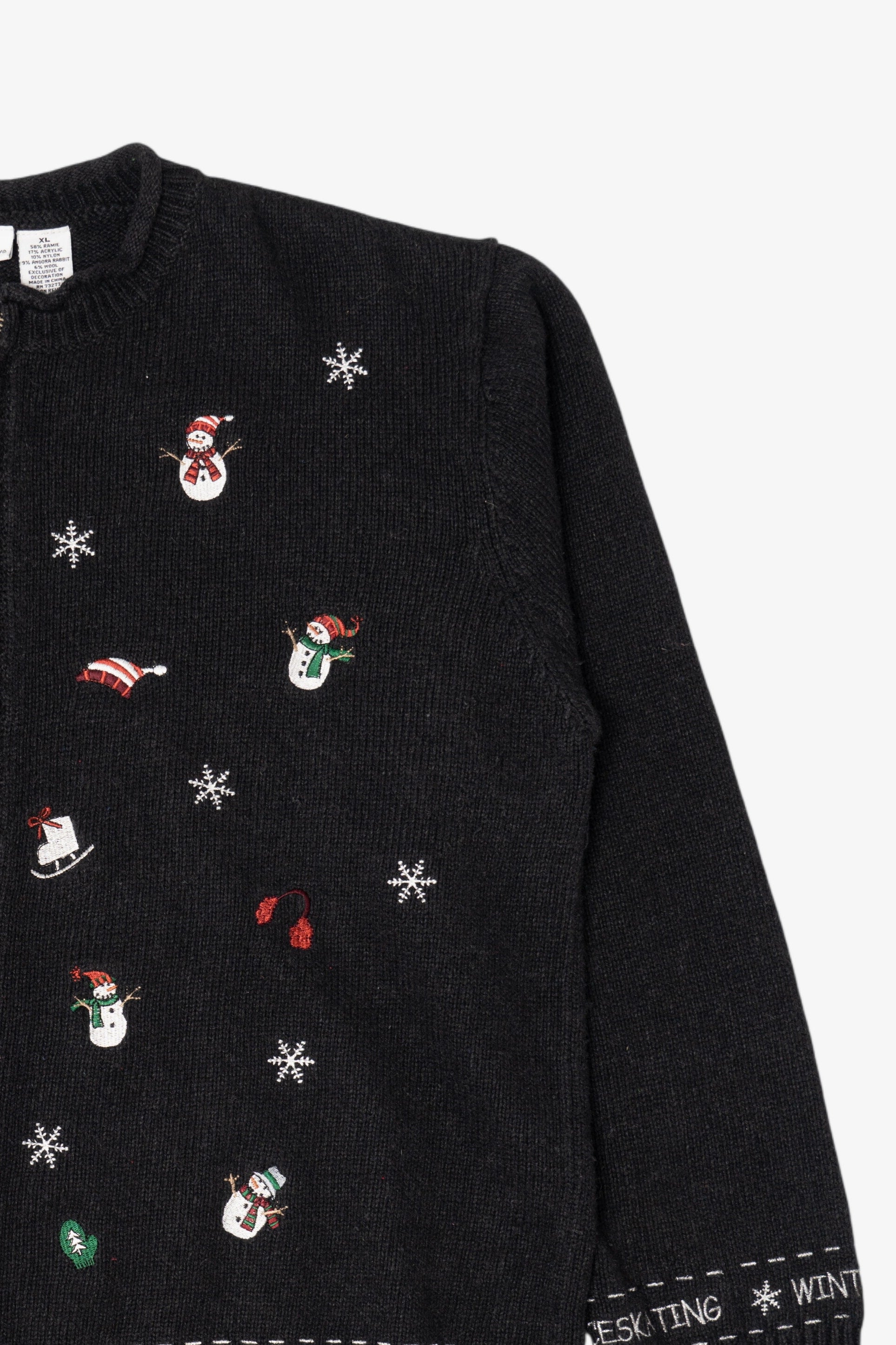 Vintage Black I"ce Skating Winter Snowmen" Ugly Christmas Cardigan