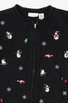 Vintage Black I"ce Skating Winter Snowmen" Ugly Christmas Cardigan