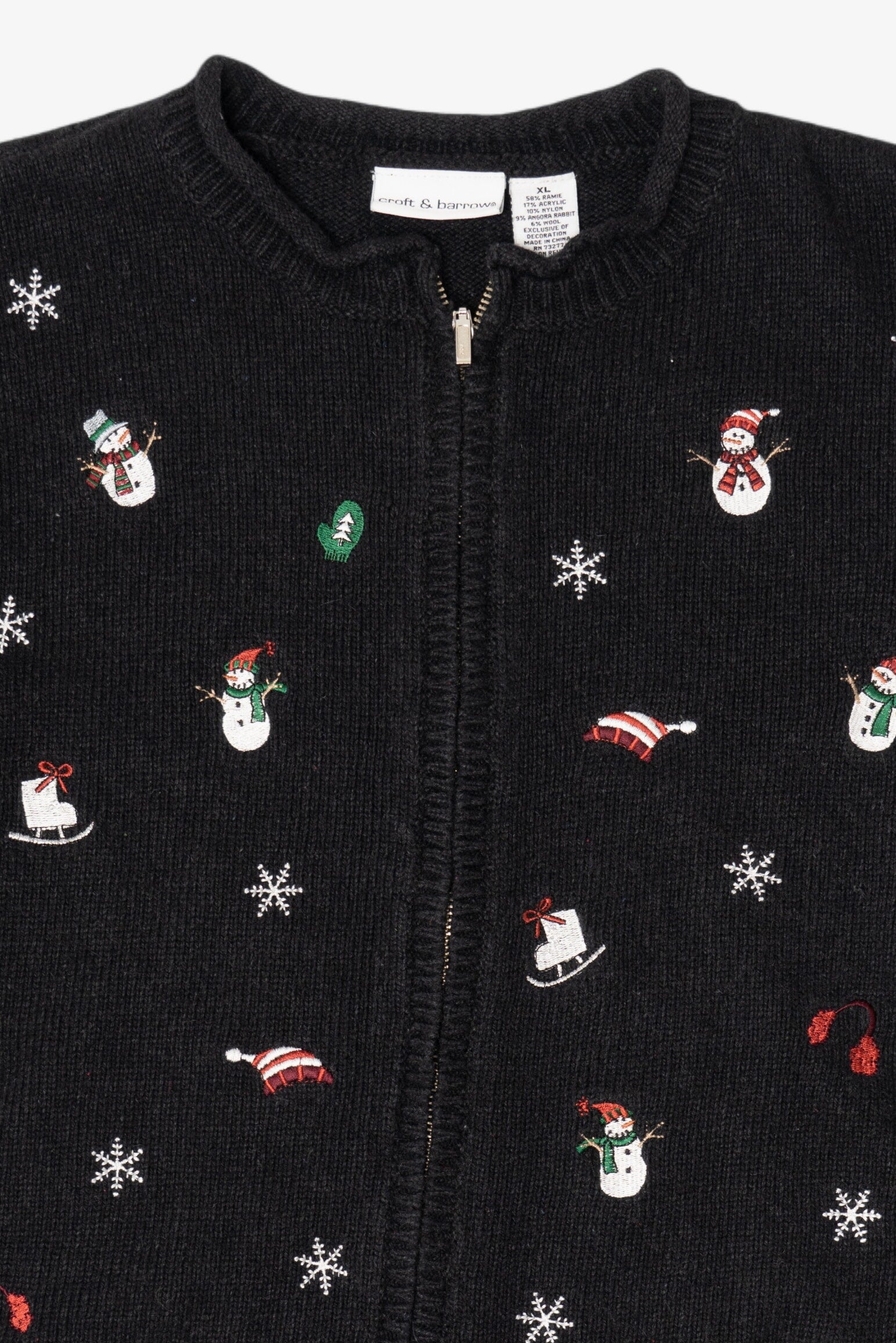Vintage Black I"ce Skating Winter Snowmen" Ugly Christmas Cardigan