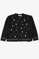 Vintage Black I"ce Skating Winter Snowmen" Ugly Christmas Cardigan