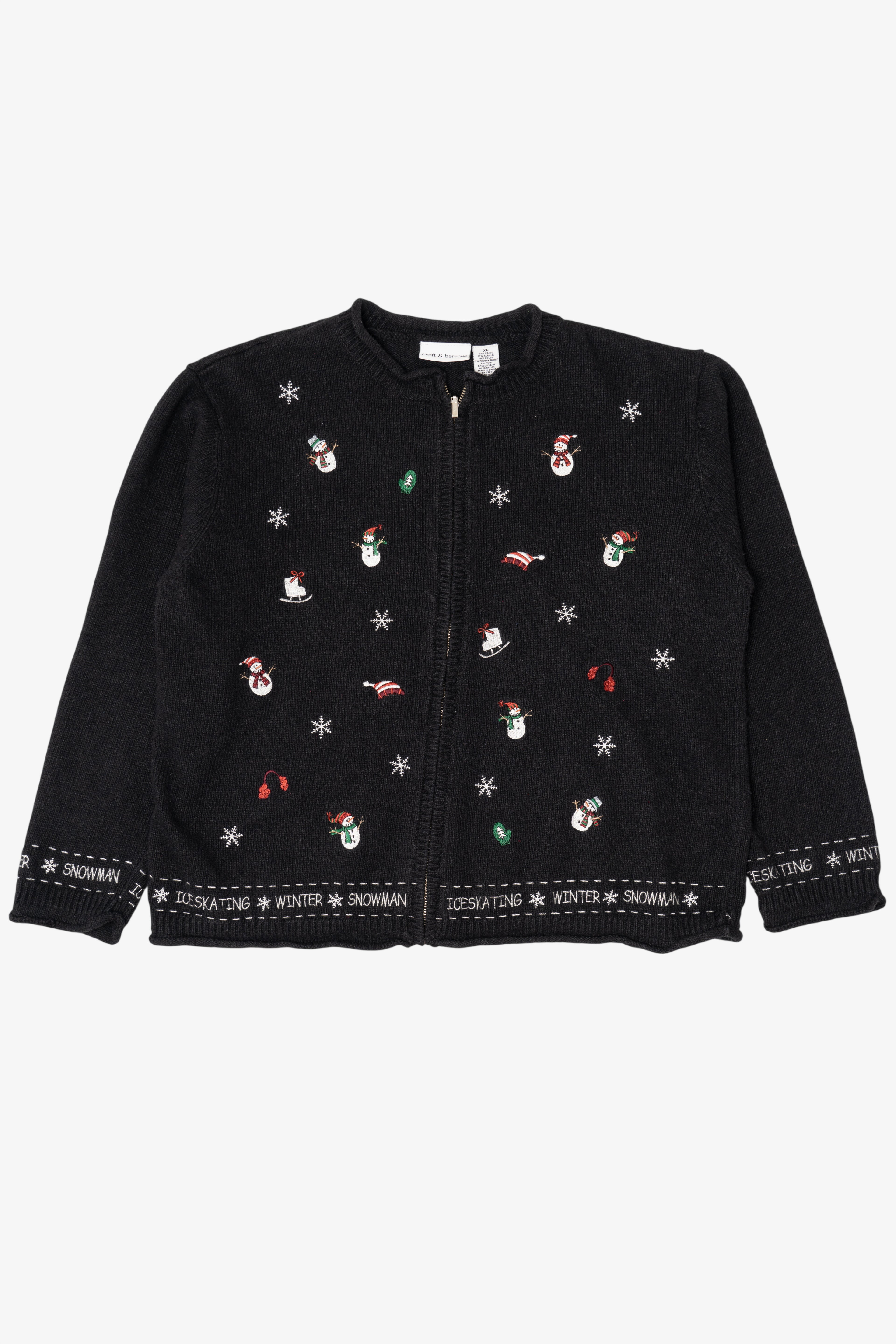 Vintage Black I"ce Skating Winter Snowmen" Ugly Christmas Cardigan