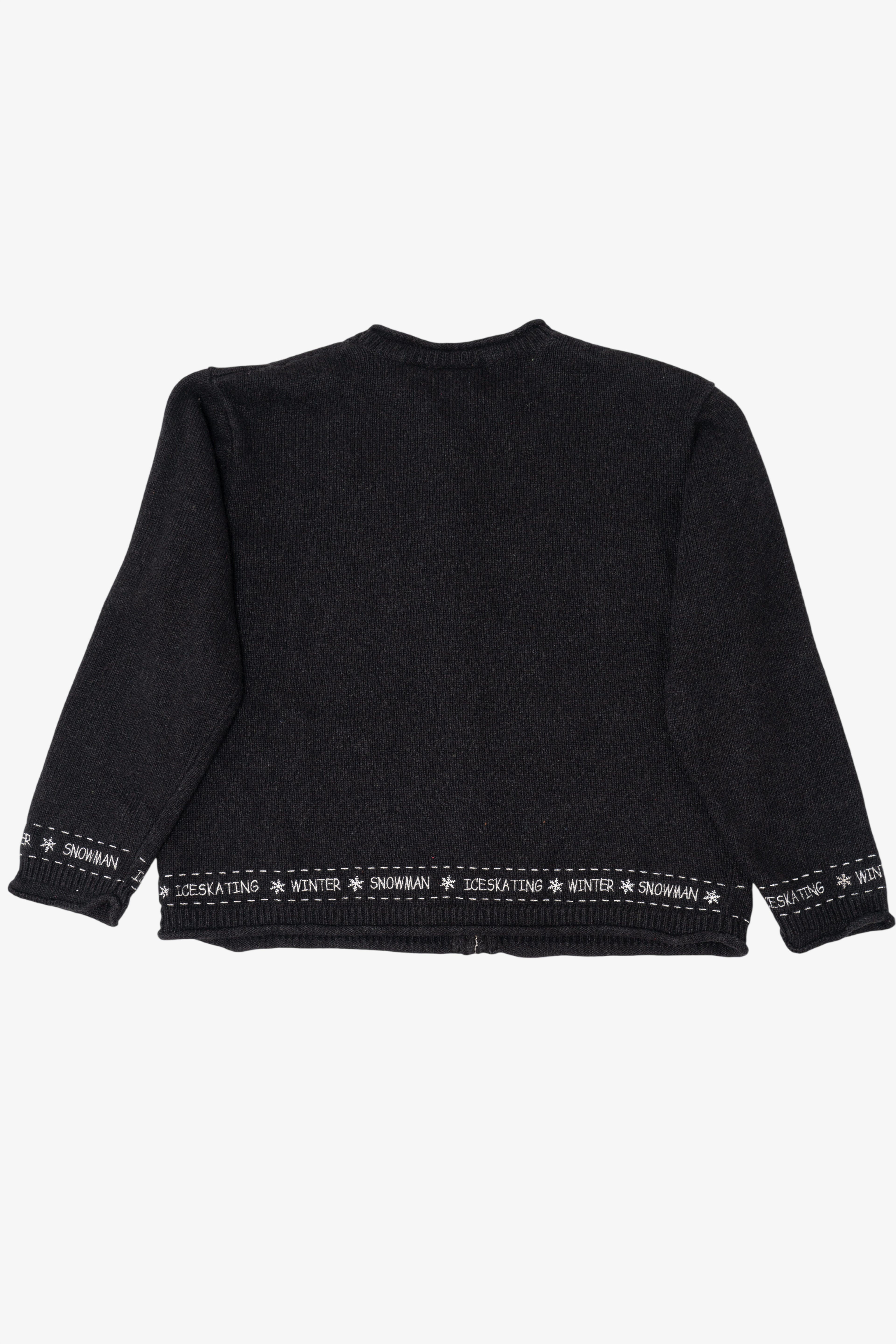 Vintage Black I"ce Skating Winter Snowmen" Ugly Christmas Cardigan