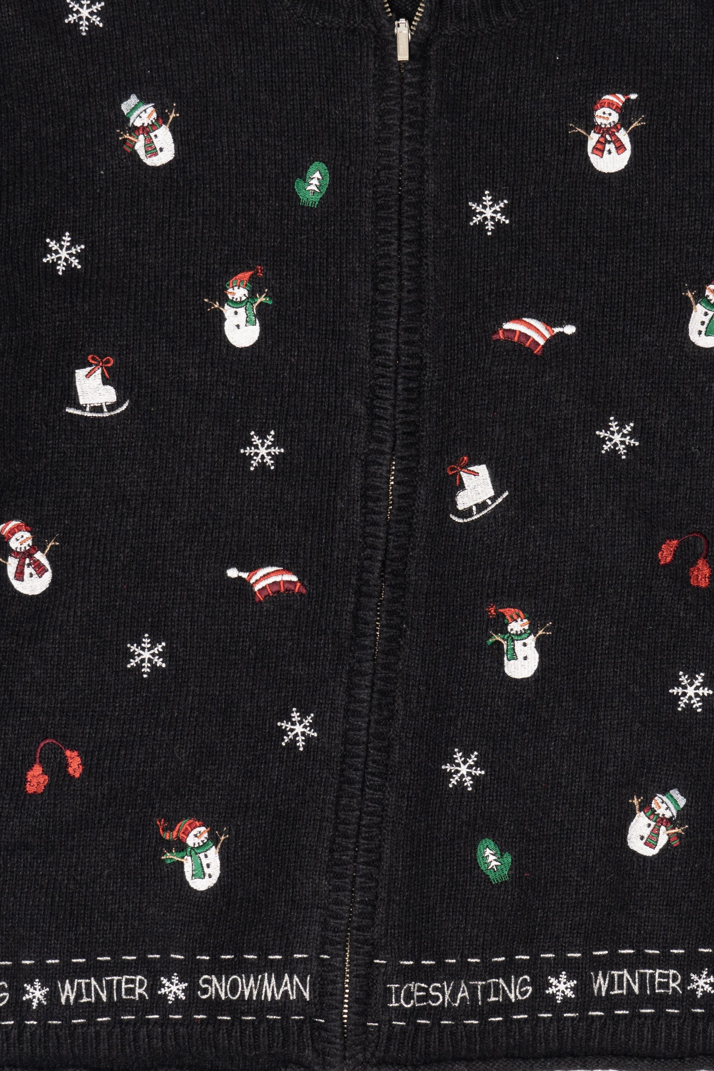 Vintage Black I"ce Skating Winter Snowmen" Ugly Christmas Cardigan