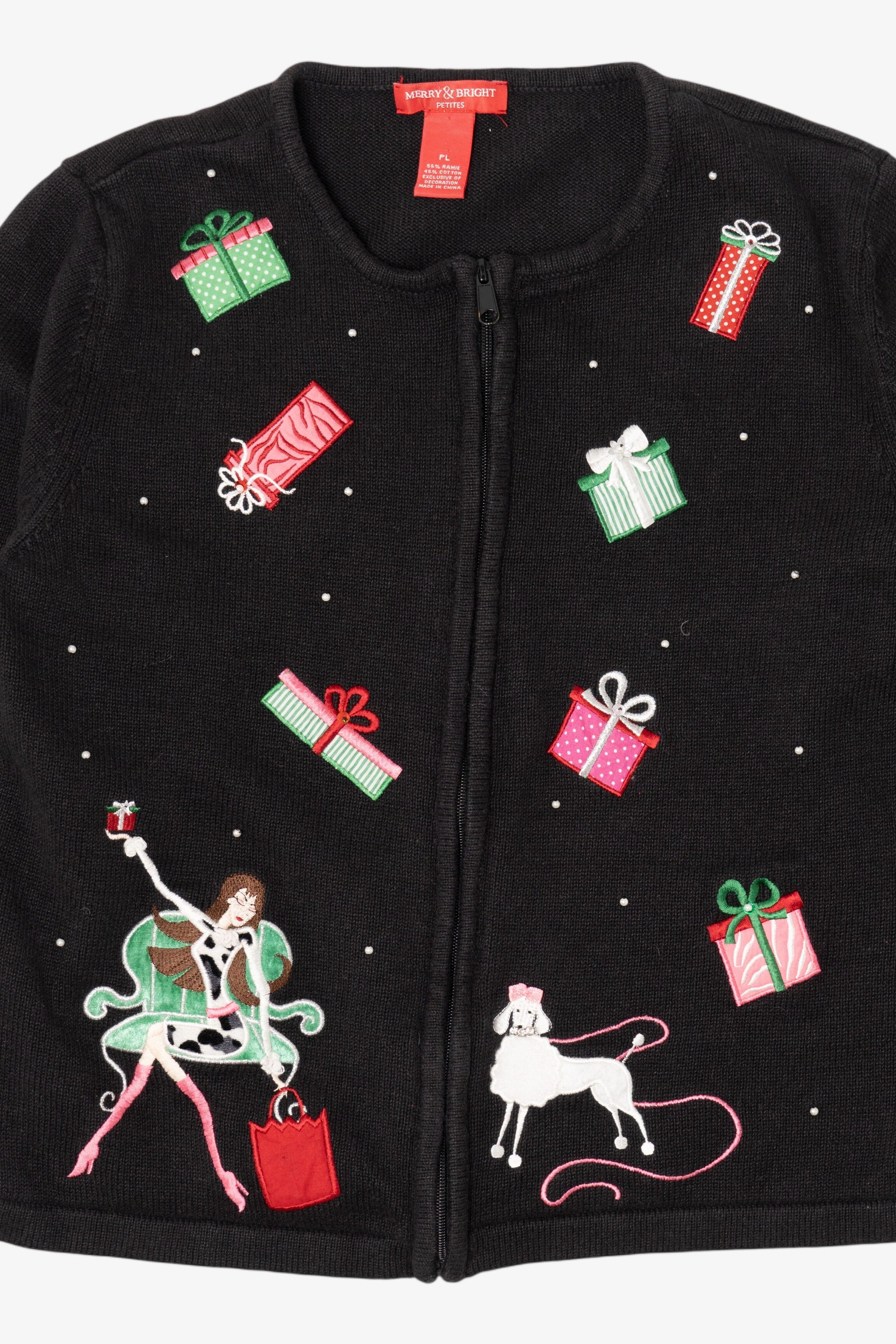 Vintage Black Fashion And Presents Ugly Christmas Cardigan (2000s)
