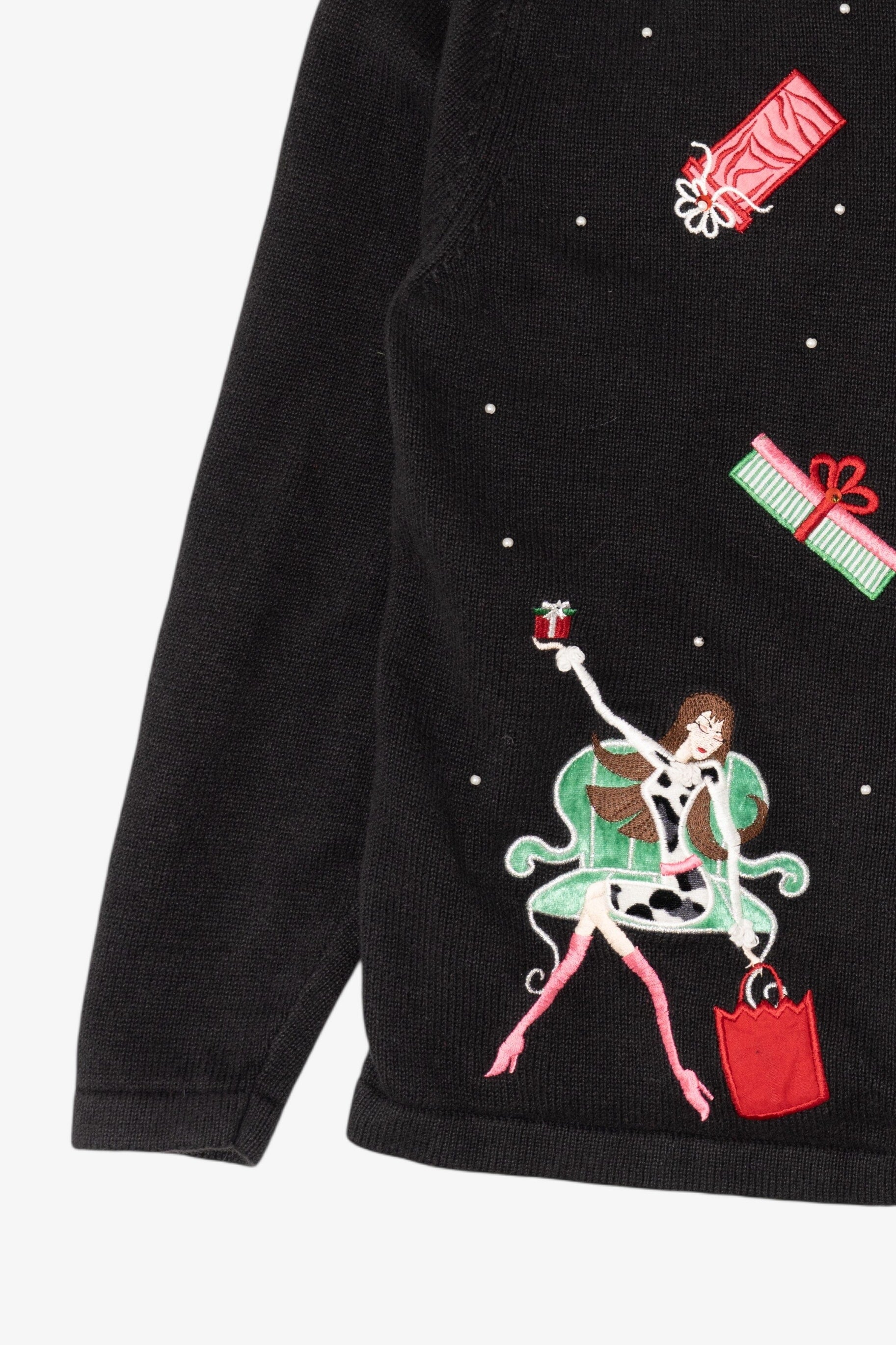 Vintage Black Fashion And Presents Ugly Christmas Cardigan (2000s)