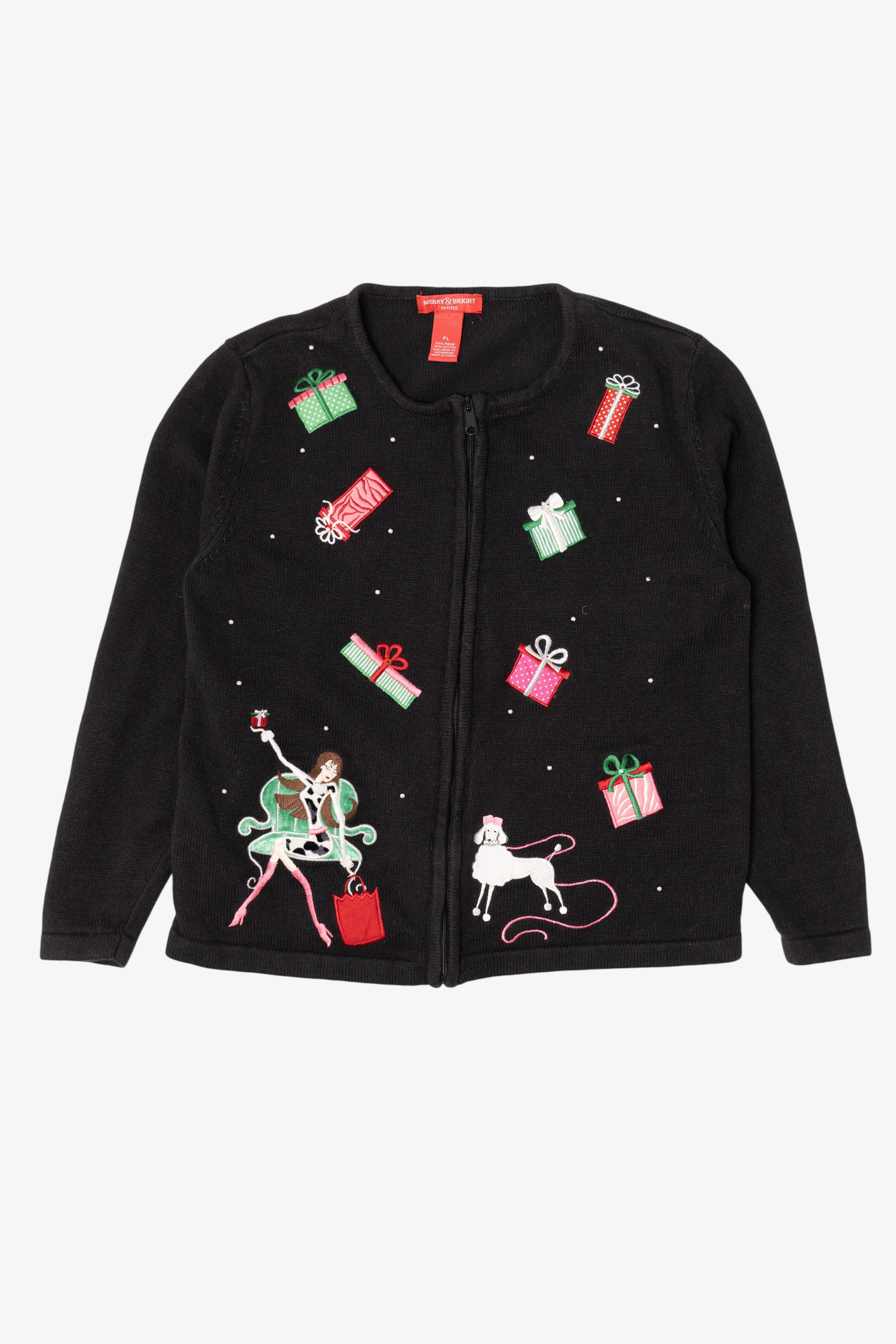 Vintage Black Fashion And Presents Ugly Christmas Cardigan (2000s)