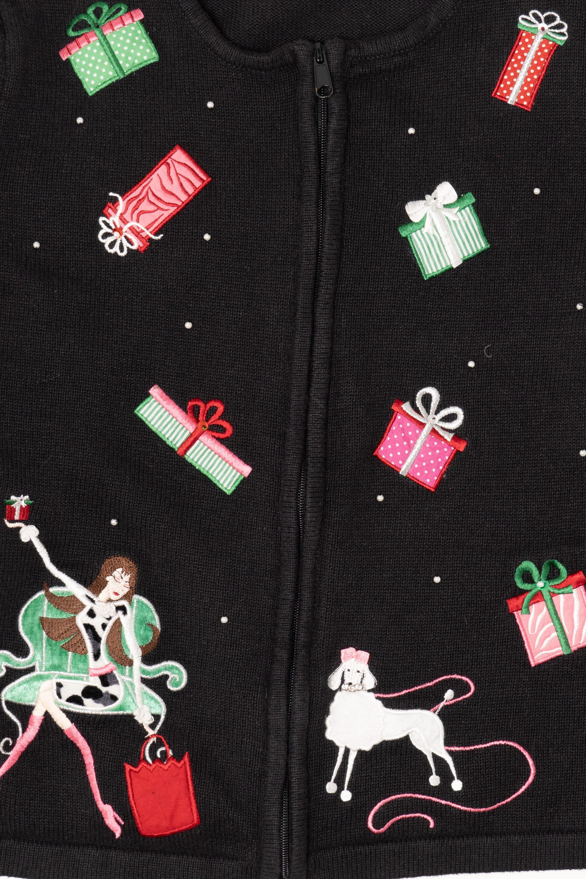 Vintage Black Fashion And Presents Ugly Christmas Cardigan (2000s)