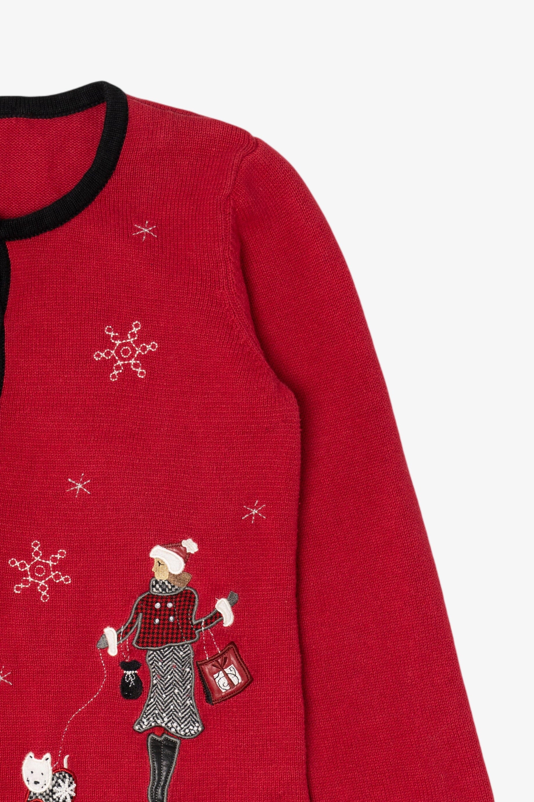Vintage Red Fashion And Snowflakes Ugly Christmas Cardigan (2000s)