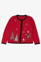 Vintage Red Fashion And Snowflakes Ugly Christmas Cardigan (2000s)