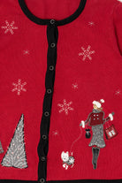 Vintage Red Fashion And Snowflakes Ugly Christmas Cardigan (2000s)