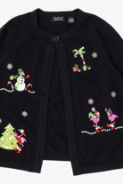Vintage Black Crystal Kobe Flamingos Ugly Christmas Cardigan (2000s)