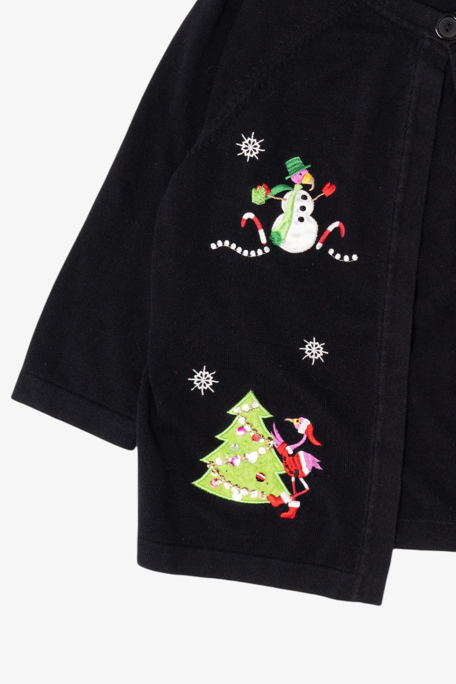 Vintage Black Crystal Kobe Flamingos Ugly Christmas Cardigan (2000s)