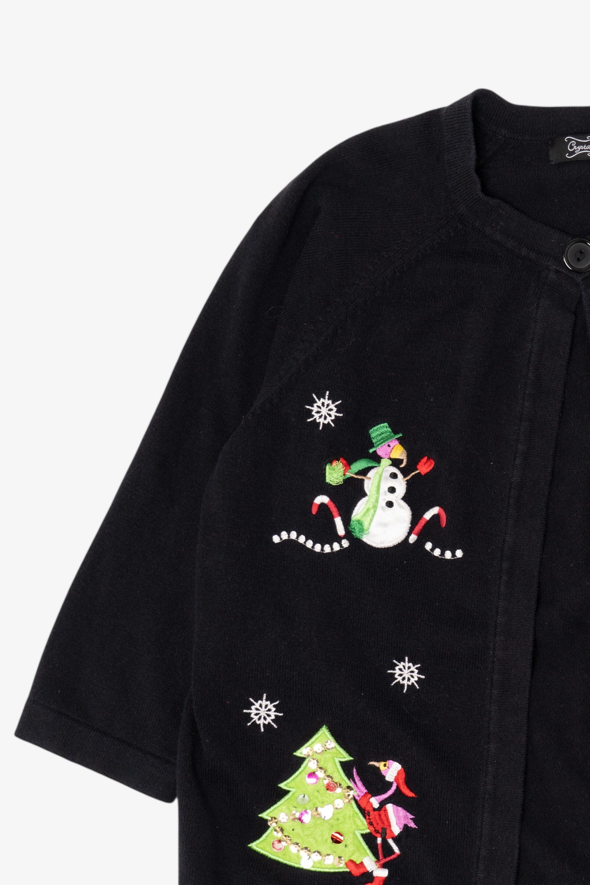 Vintage Black Crystal Kobe Flamingos Ugly Christmas Cardigan (2000s)