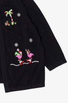 Vintage Black Crystal Kobe Flamingos Ugly Christmas Cardigan (2000s)