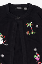 Vintage Black Crystal Kobe Flamingos Ugly Christmas Cardigan (2000s)