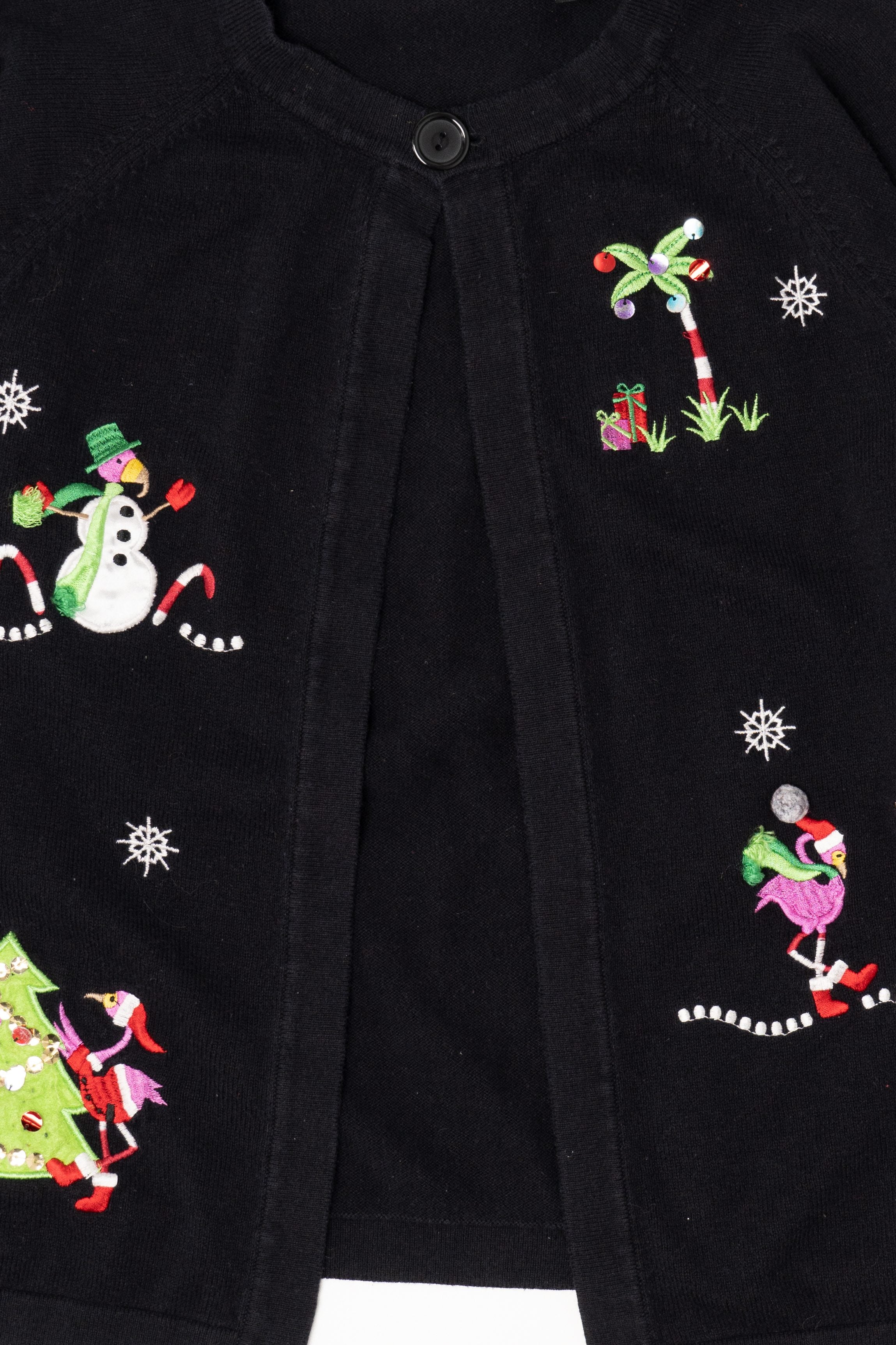 Vintage Black Crystal Kobe Flamingos Ugly Christmas Cardigan (2000s)