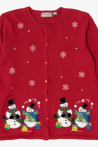 Vintage Red Y2k Lightweight Snowmen Ugly Christmas Cardigan (2000s)