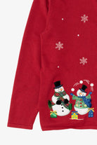 Vintage Red Y2k Lightweight Snowmen Ugly Christmas Cardigan (2000s)