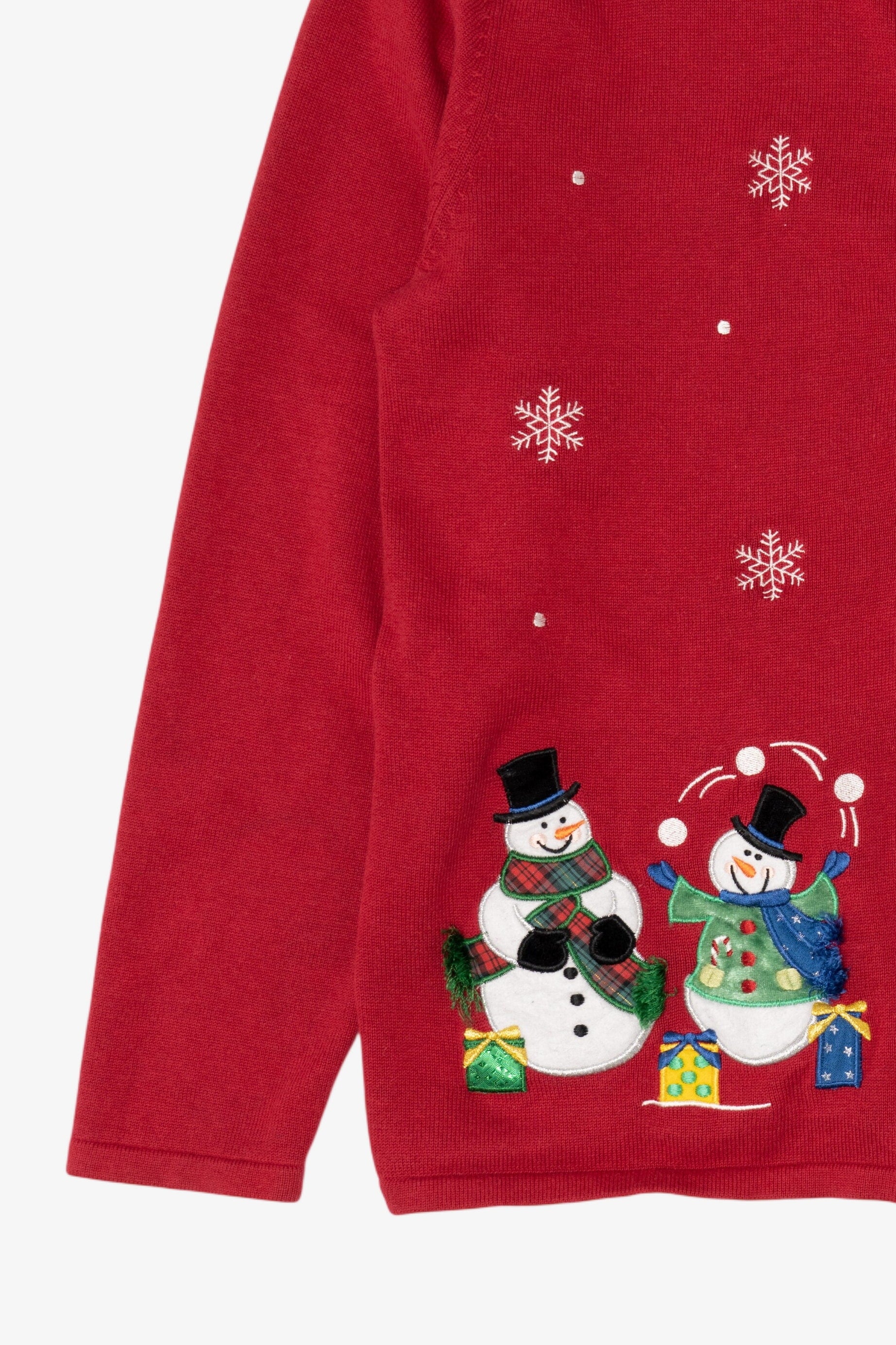 Vintage Red Y2k Lightweight Snowmen Ugly Christmas Cardigan (2000s)