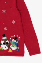 Vintage Red Y2k Lightweight Snowmen Ugly Christmas Cardigan (2000s)