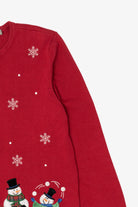 Vintage Red Y2k Lightweight Snowmen Ugly Christmas Cardigan (2000s)