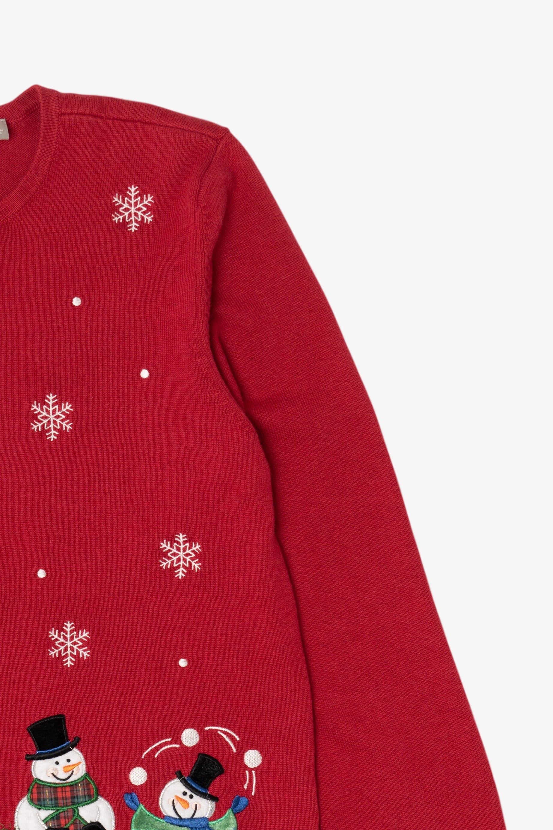 Vintage Red Y2k Lightweight Snowmen Ugly Christmas Cardigan (2000s)